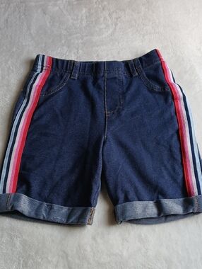 Girl's Navy Denim Shorts with Red & White Side Stripes Size 7